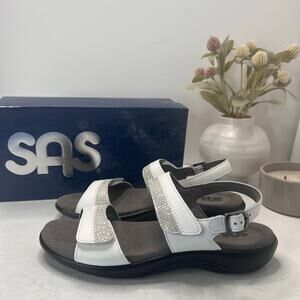 SAS Nudu Leather Comfort Sport Walking Sandal White 25054152 Women 9.5N NWB